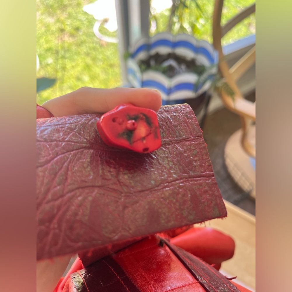 Red Leather handmade satchel Crossbody Bag - Picture 8 of 15